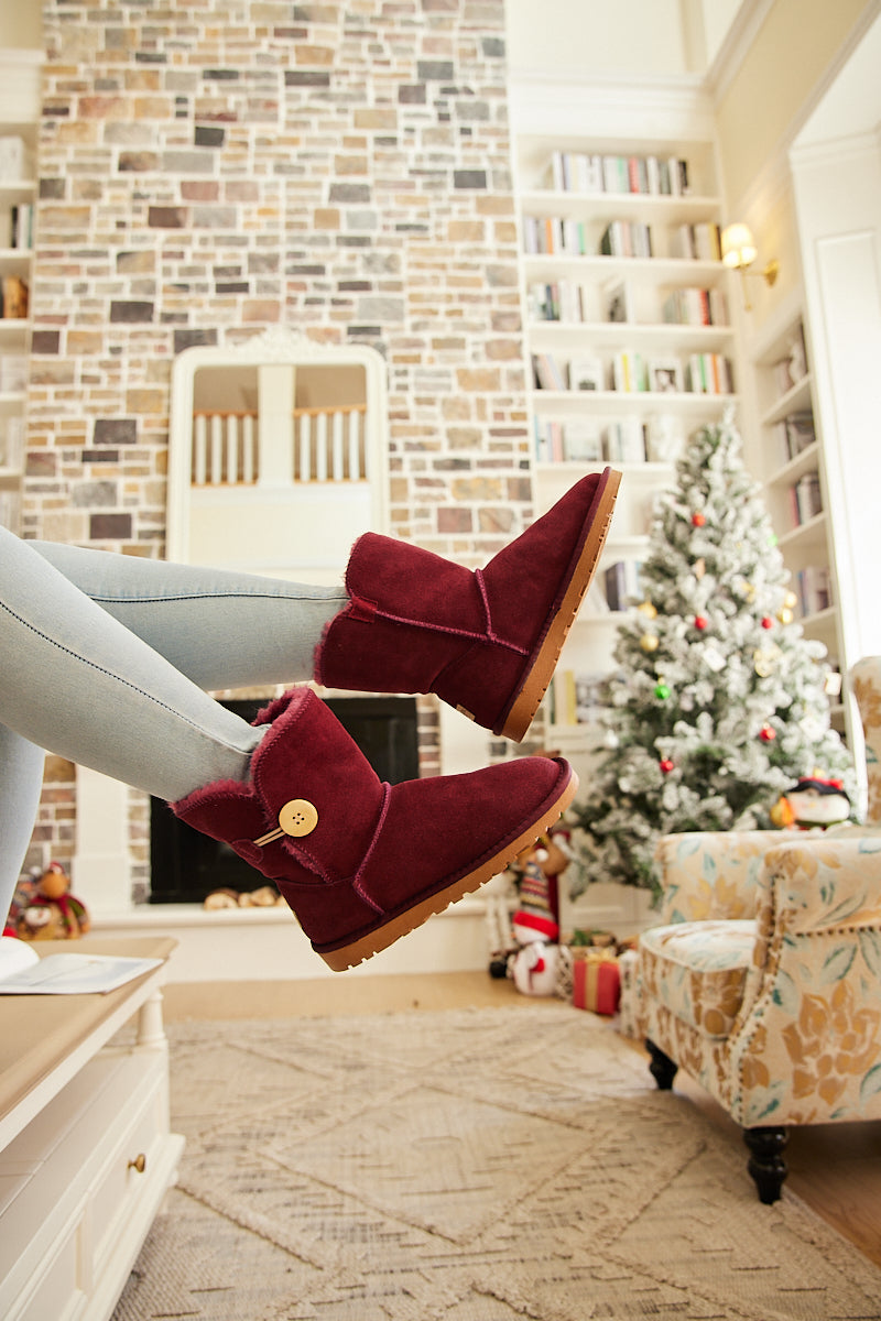 SMAIBULUN Ugg | Faux Fur-Lined Classic Side Button Ugg Boot - Claret