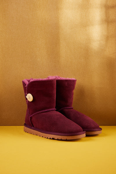 SMAIBULUN Ugg | Faux Fur-Lined Classic Side Button Ugg Boot - Claret