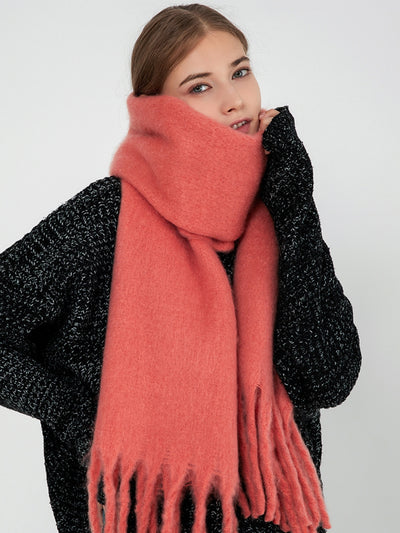 Catalog Tassel Blanket Scarf - Coral