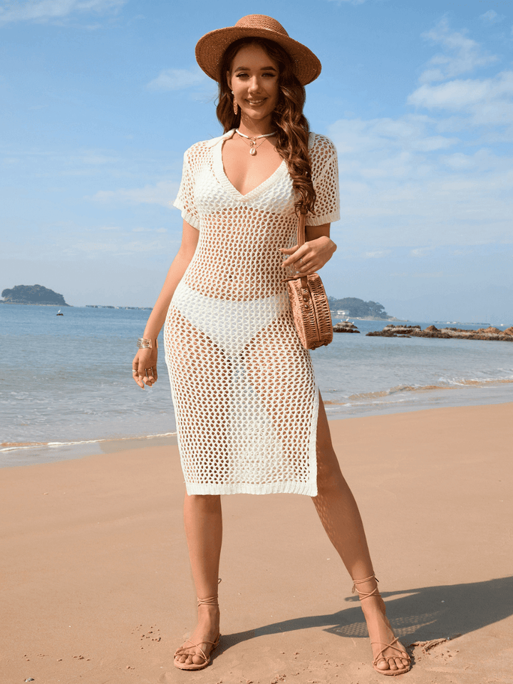 Aruba Net Crochet Knit Midi Dress