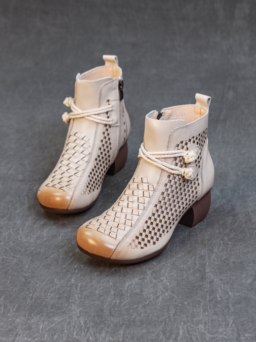 Rumour Has It | Boho Breeze Leather Ankle Boot - cream