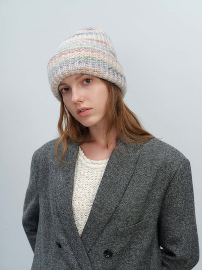 Wool Blend Gradient Knit Beanie - Cream