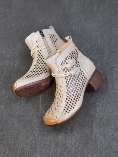 Rumour Has It | Boho Breeze Leather Ankle Boot - cream