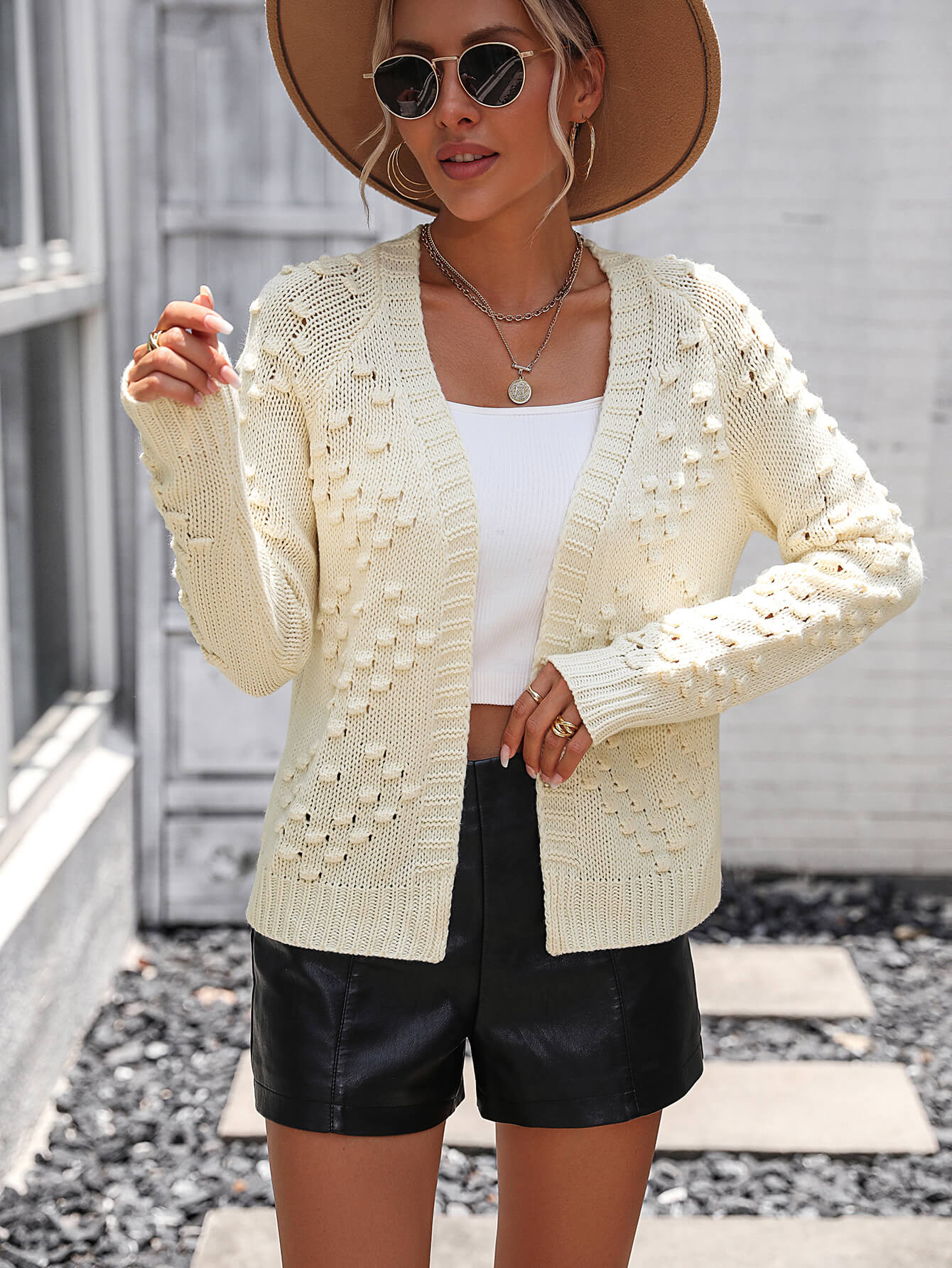 Billie Pom Open Sweater Cardigan - Cream