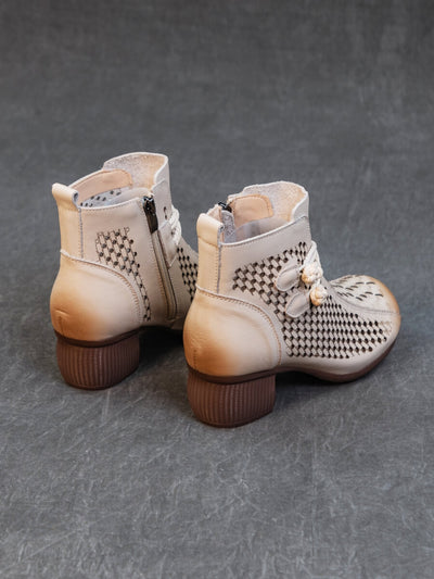 Rumour Has It | Boho Breeze Leather Ankle Boot - cream