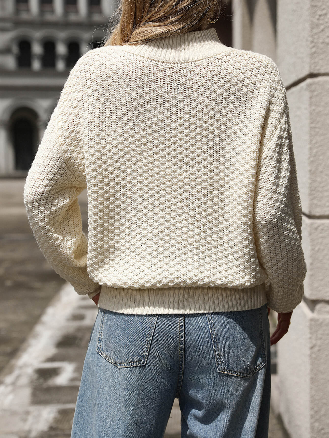 Billie Pom Mock Neck Sweater - Cream