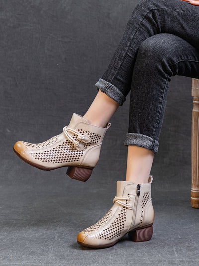 Rumour Has It | Boho Breeze Leather Ankle Boot - cream