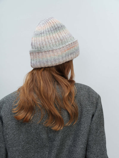 Wool Blend Gradient Knit Beanie - Cream