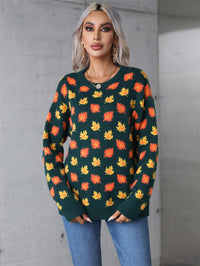 Sweet Maple Leaf Pullover Sweater - Green