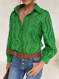 Miley Perforated Long Sleeve Blouse - green