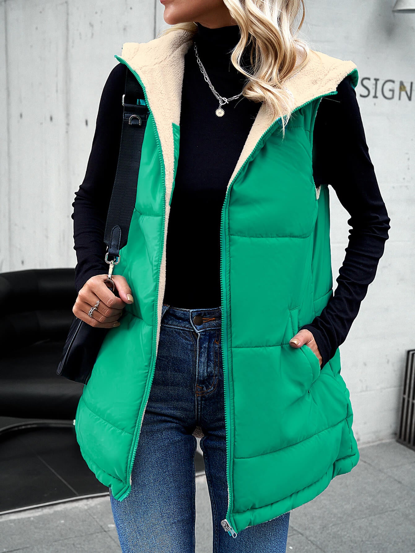 Fall And Forever Hooded Puffer Vest - Green