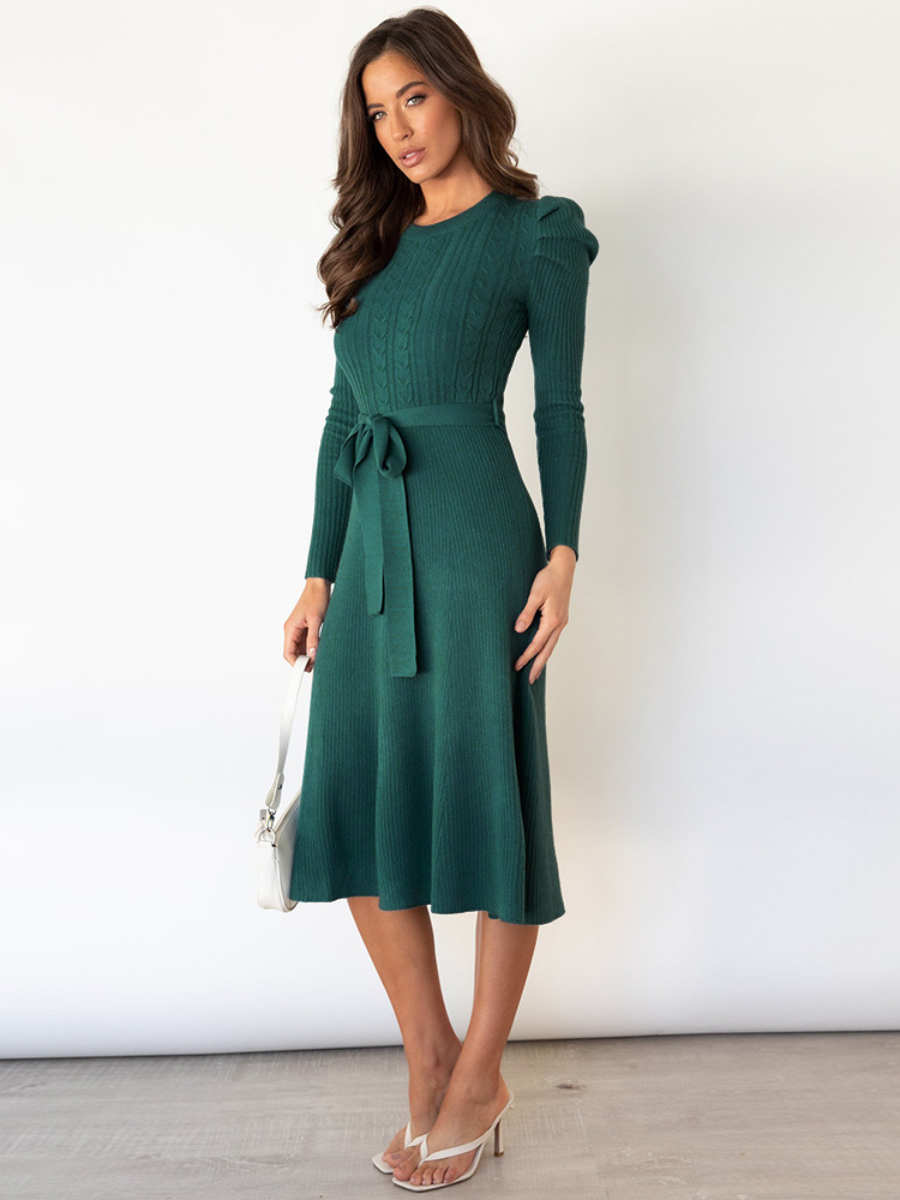 Robin Tie Waist Sweater Midi Dress- Green