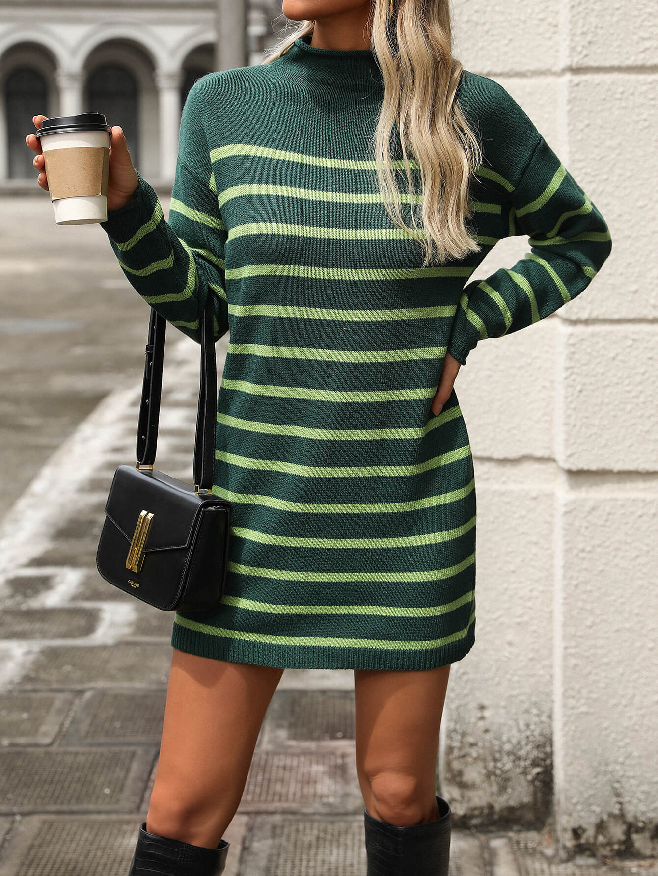 Tipton Striped Mini Sweater Dress - Green