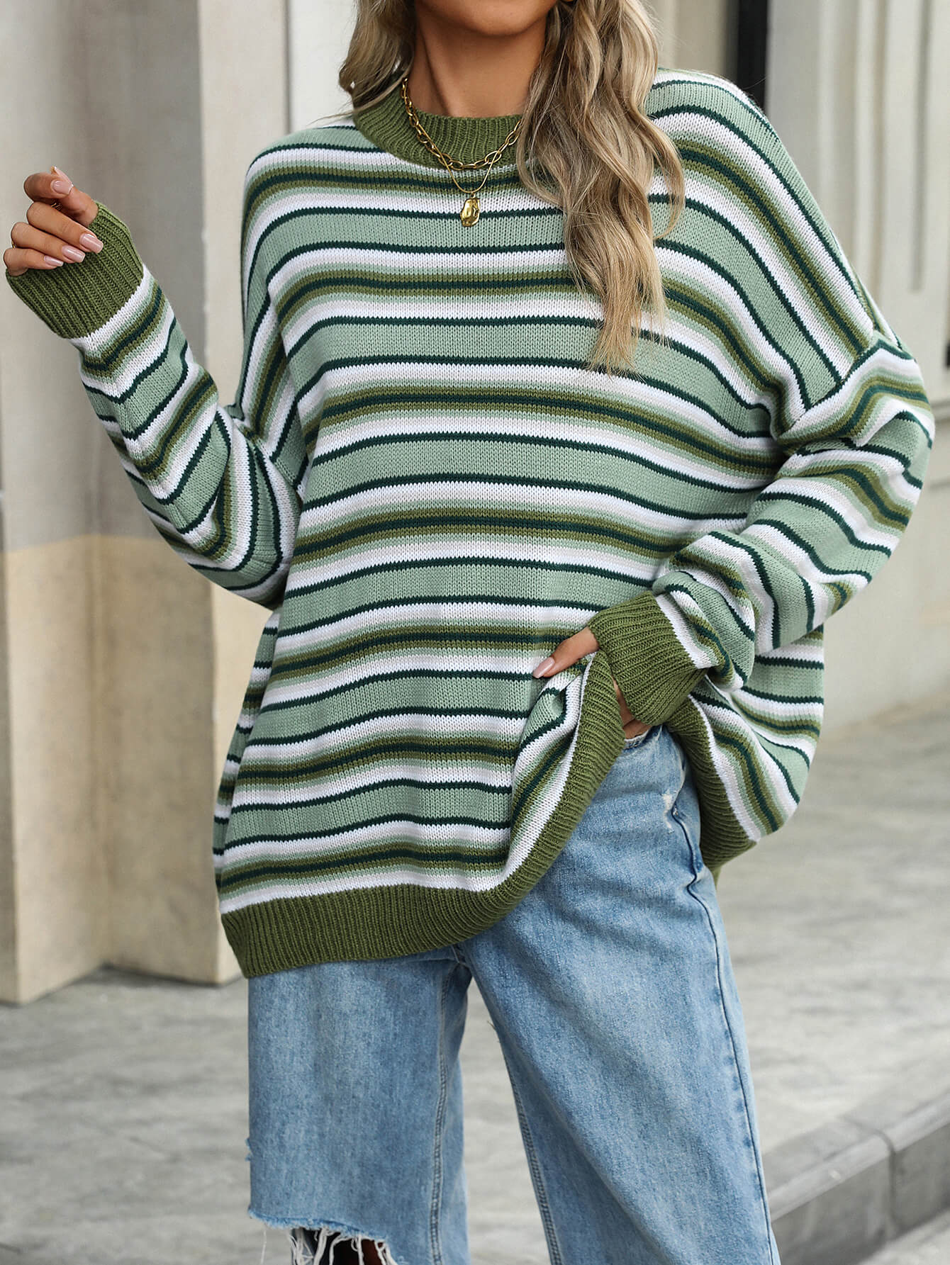 Pippa Striped Knit Sweater - Green