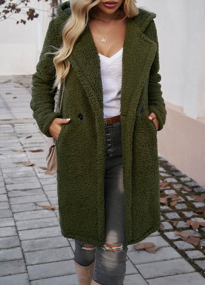 Teddy Longline Pocketed Coat - Olive