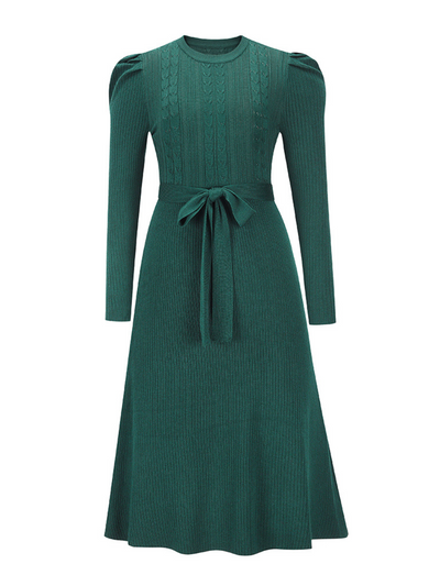 Robin Tie Waist Sweater Midi Dress- Green