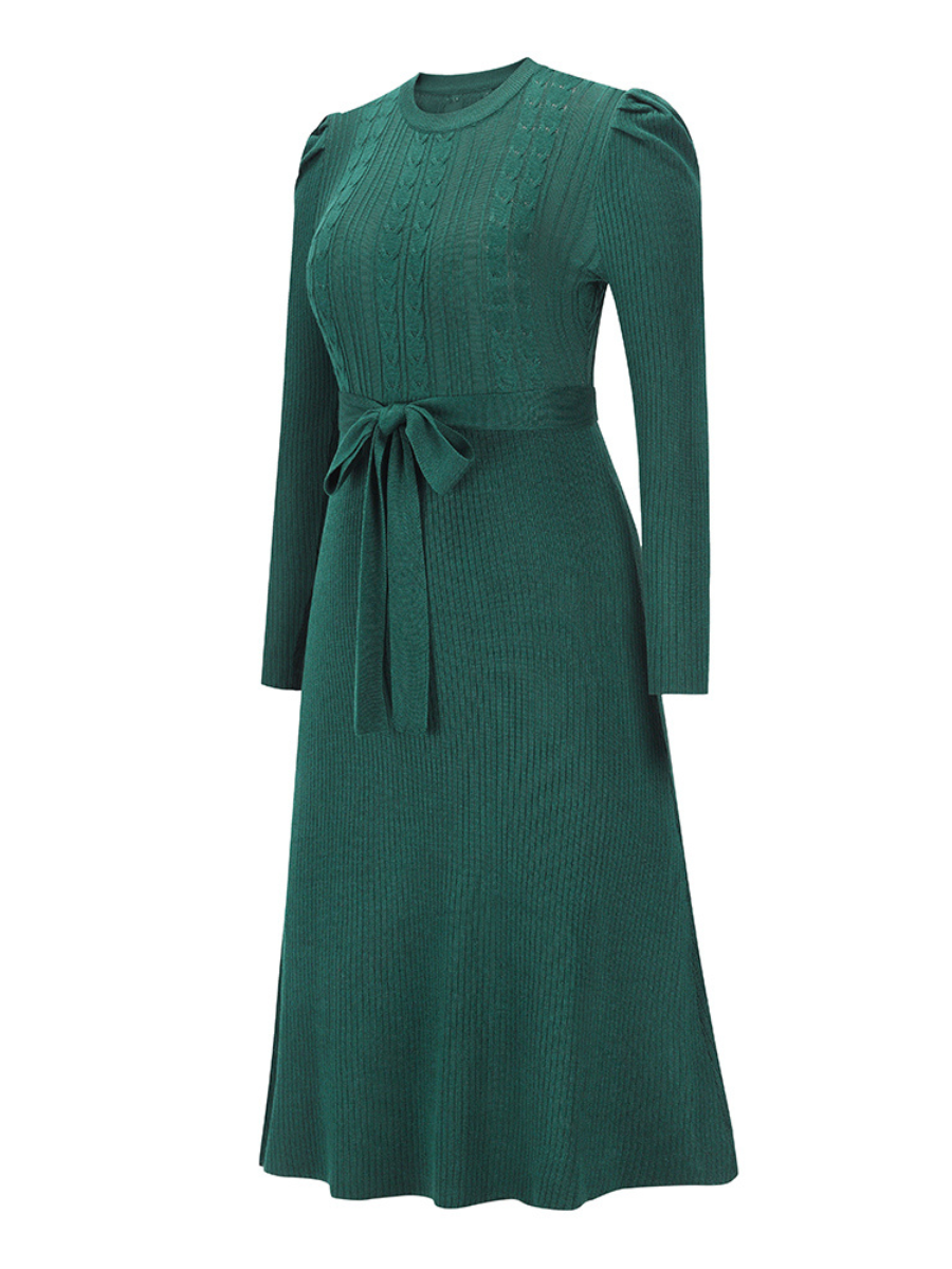 Robin Tie Waist Sweater Midi Dress- Green