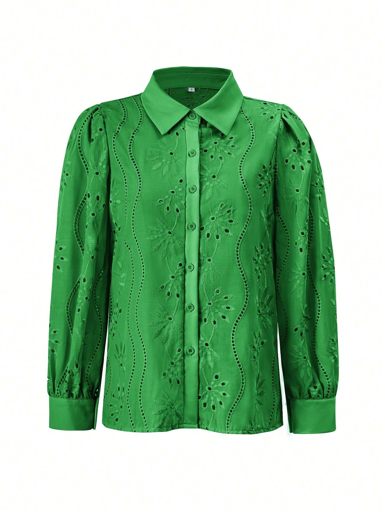 Miley Perforated Long Sleeve Blouse - green