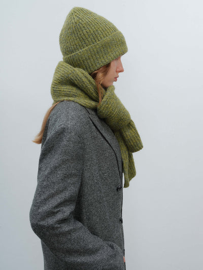 Wool Blend Cloud Beanie Scarf Matching Set - Olive