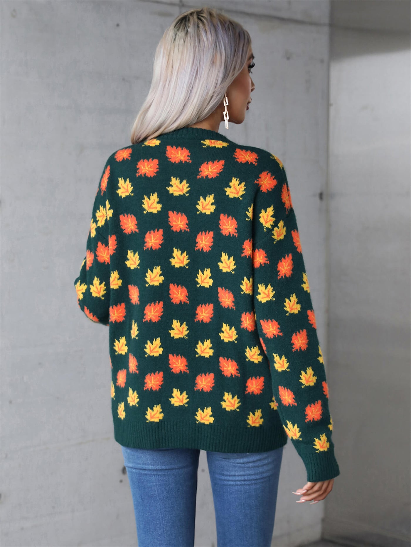 Sweet Maple Leaf Pullover Sweater - Green