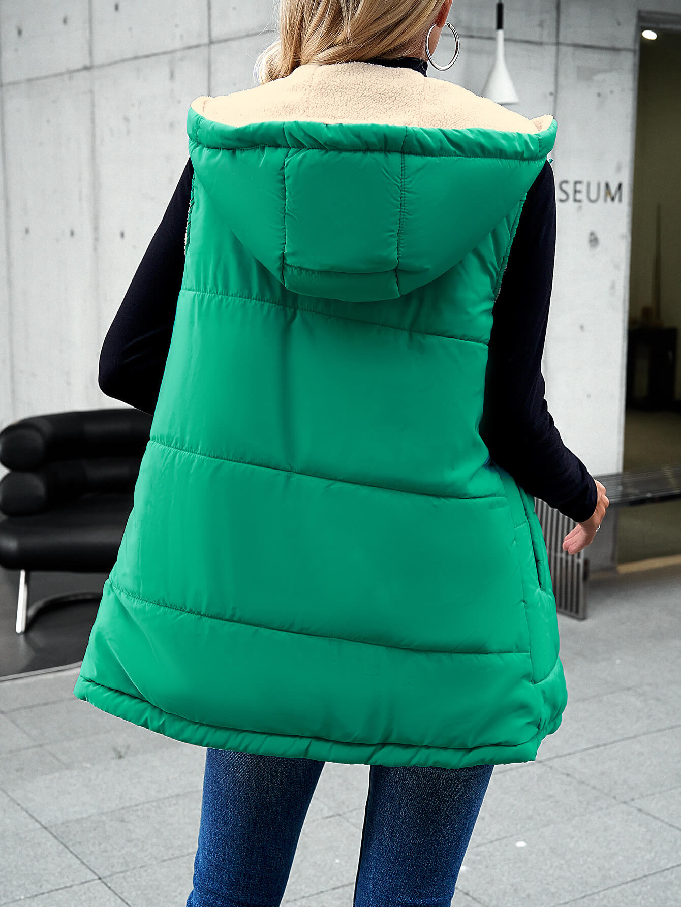 Fall And Forever Hooded Puffer Vest - Green