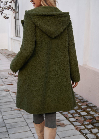 Teddy Longline Pocketed Coat - Olive