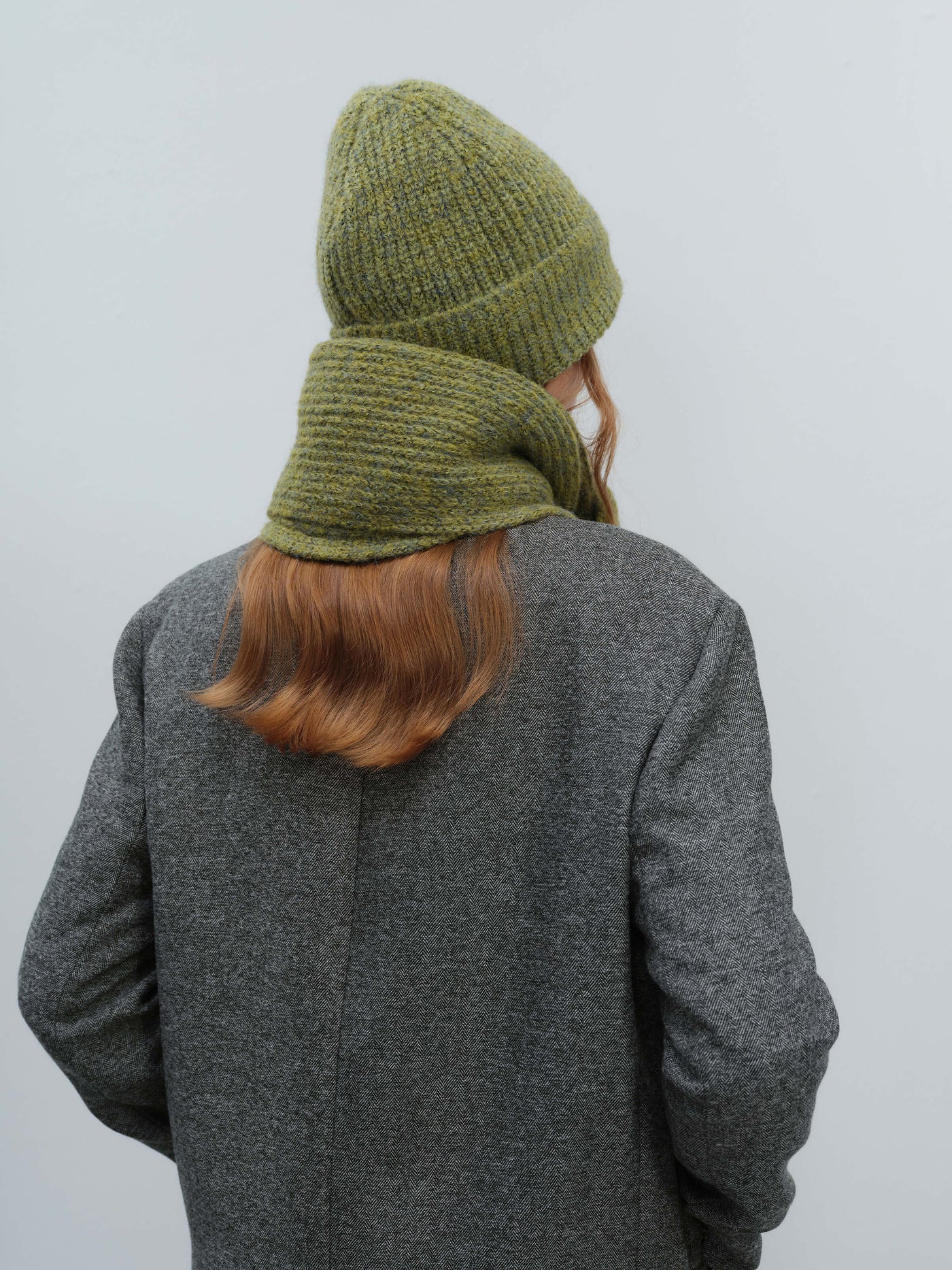 Wool Blend Cloud Beanie Scarf Matching Set - Olive