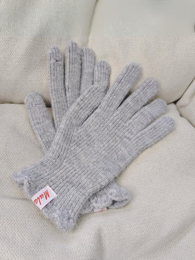 Wool Blend Ribbed Knit Glove Mittens - Grey