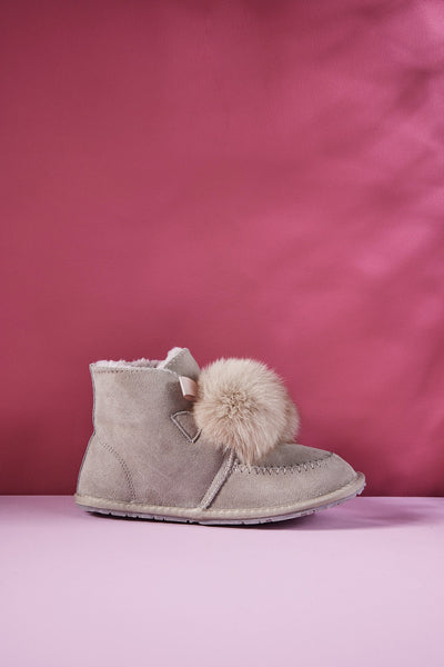 SMAIBULUN Ugg | Teddy Faux Fur Balls Suede Boot - Grey