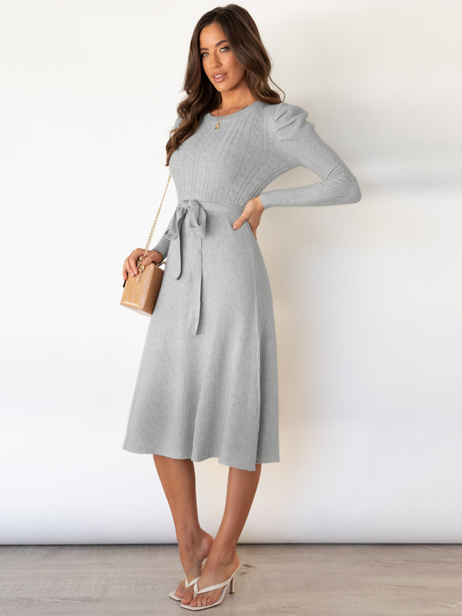 Robin Tie Waist Sweater Midi Dress- Grey