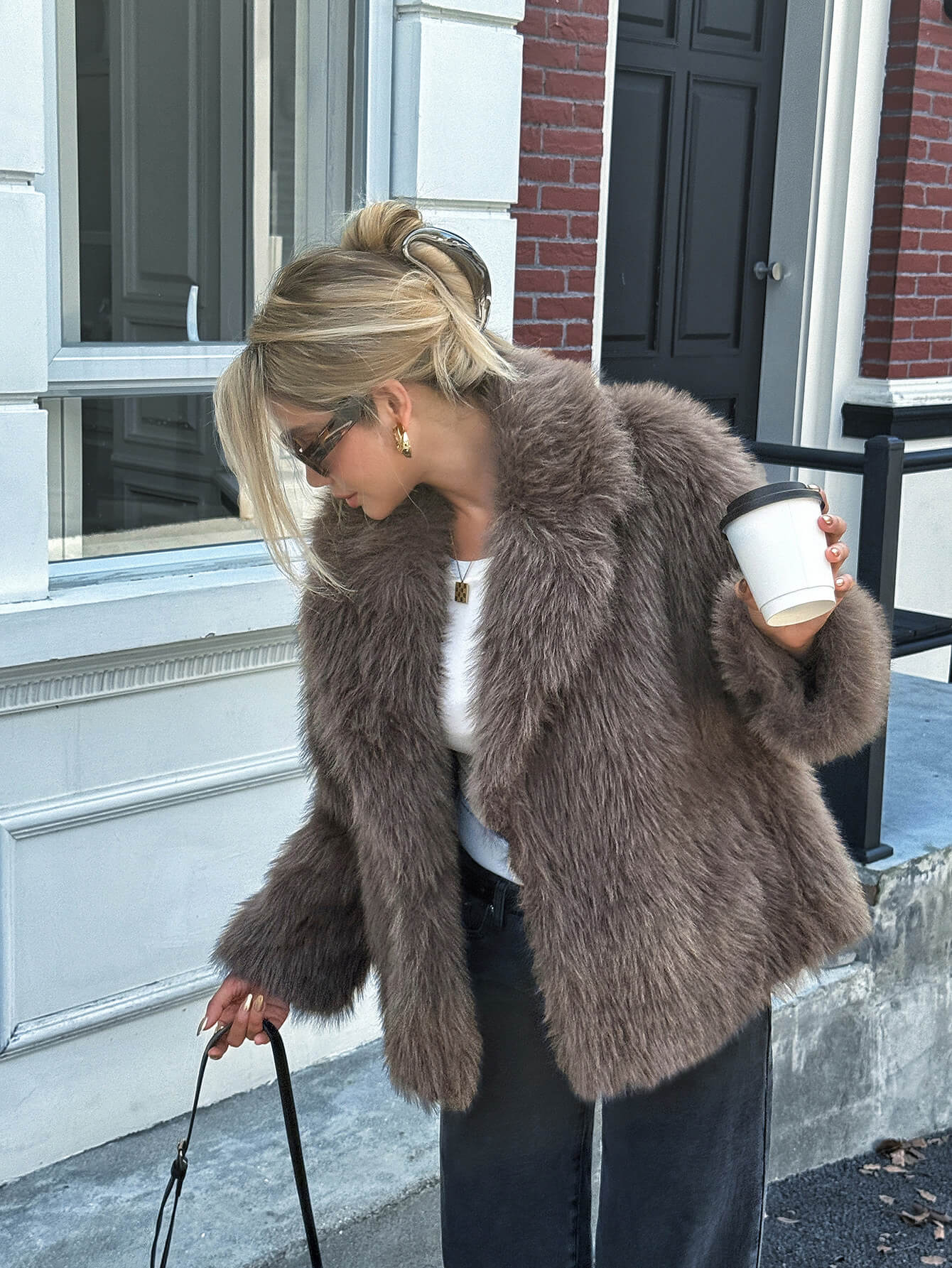 Helios Lined Faux Fur Coat - grey