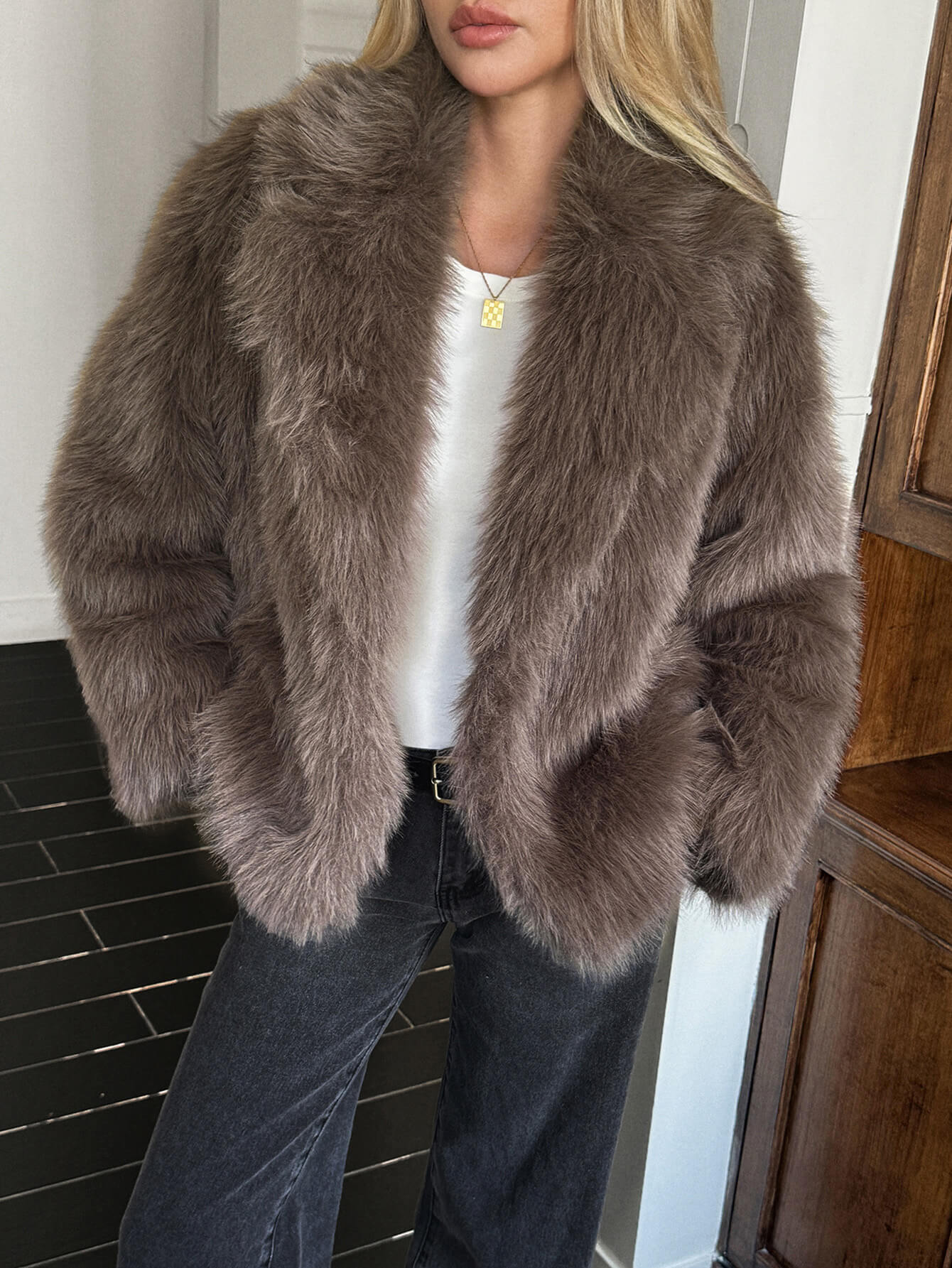 Helios Lined Faux Fur Coat - grey
