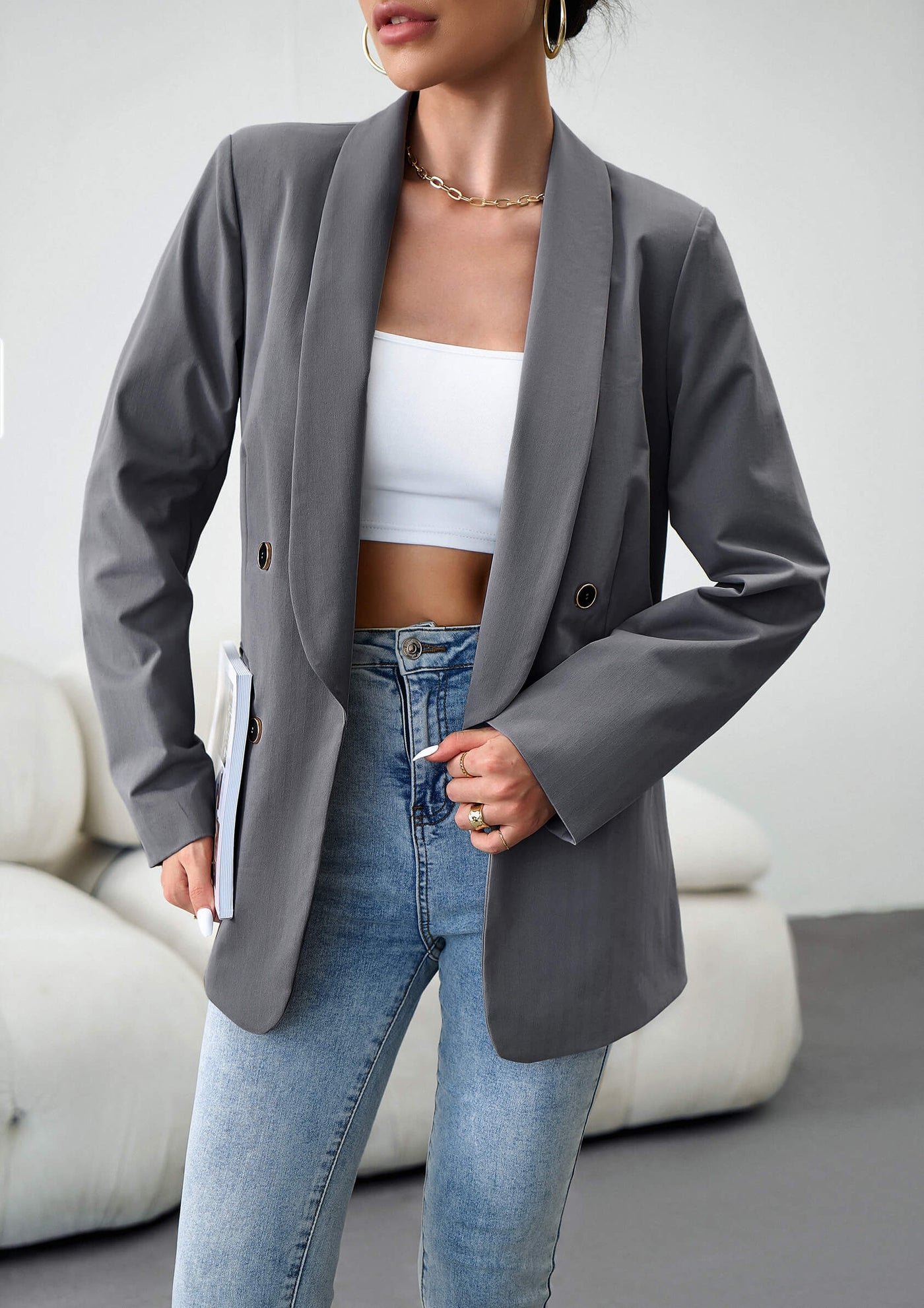 Uptown Girl Pocketed Blazer - Grey