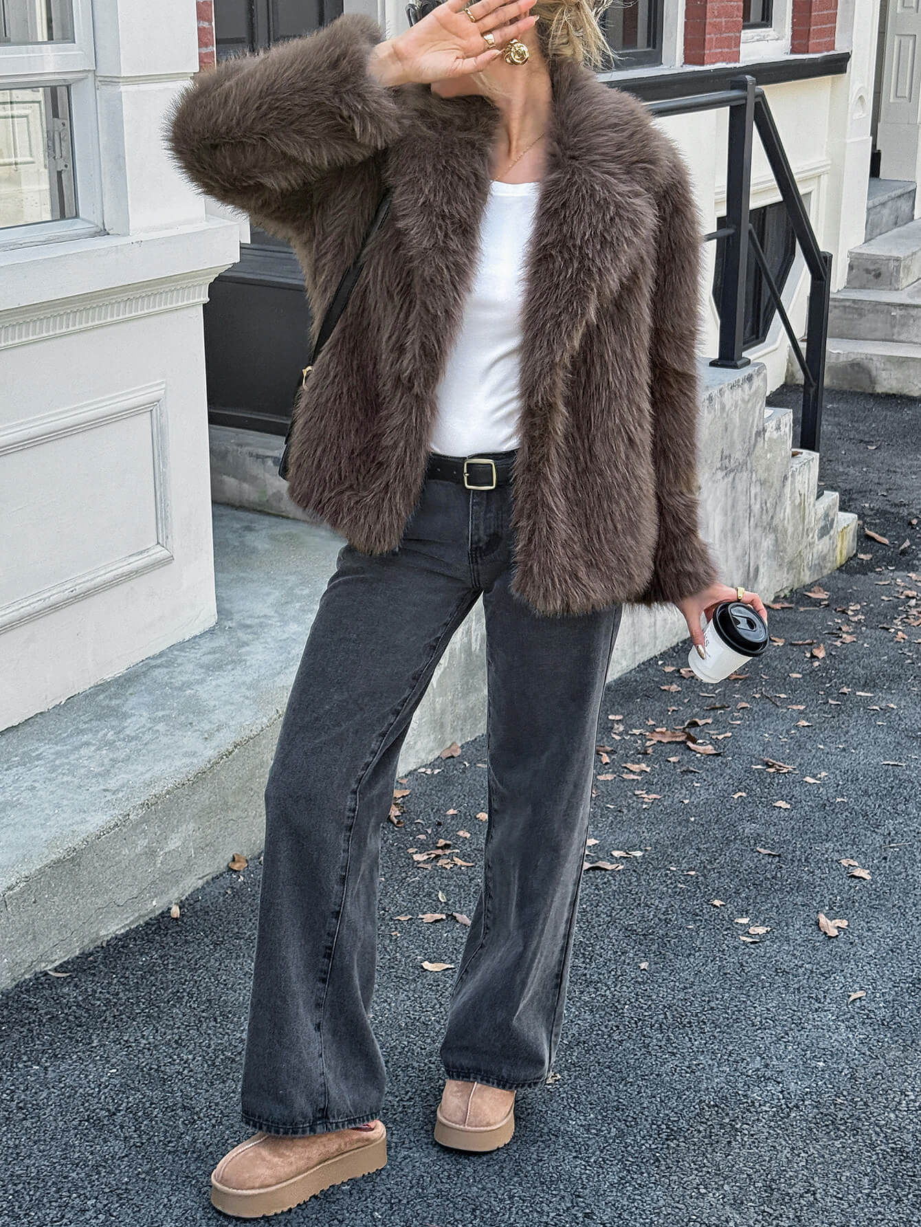 Helios Lined Faux Fur Coat - grey