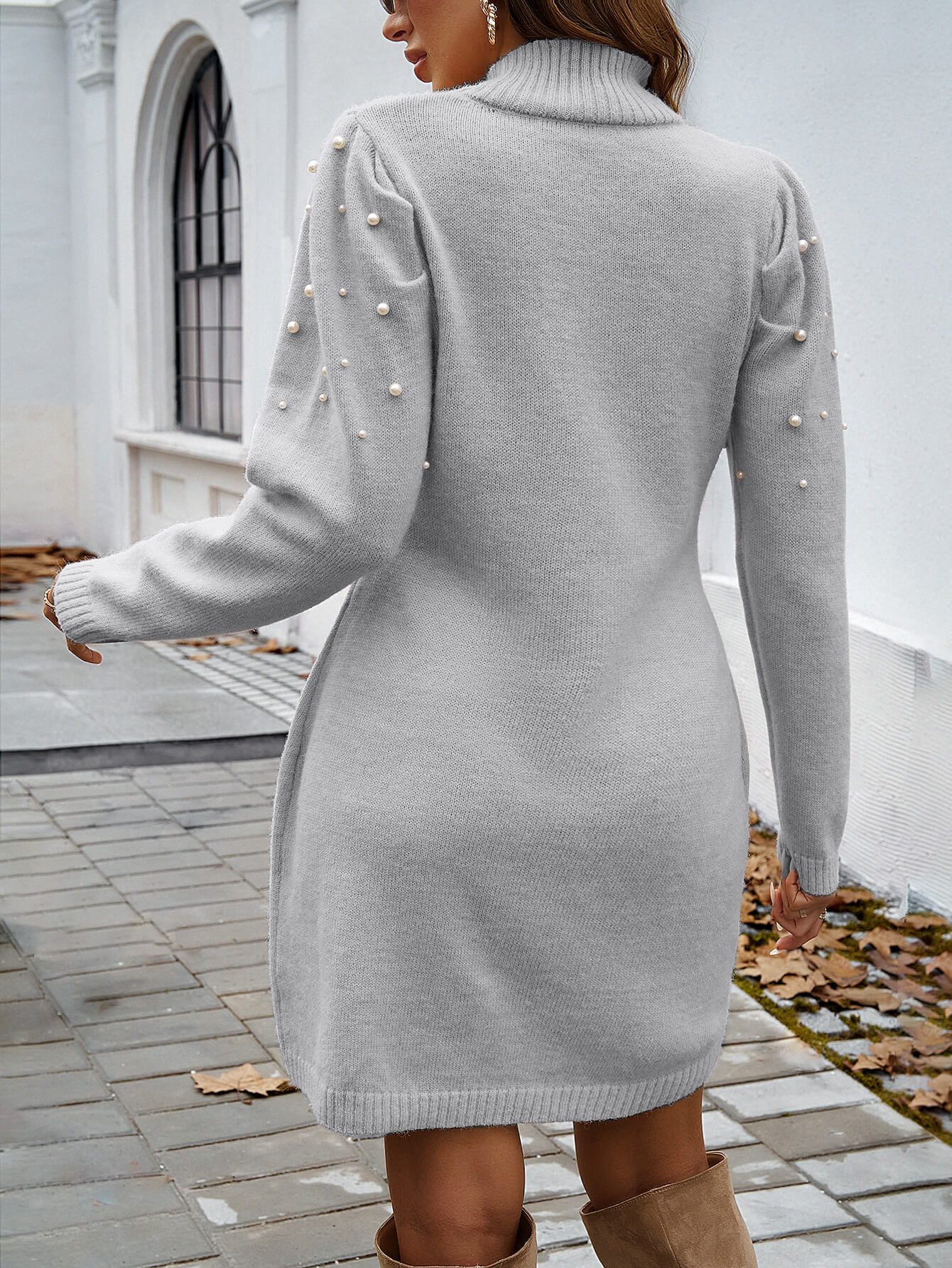 mini grey sweater dress Cozy Feels Pointelle Knit Sweater Mini Dress in Grey