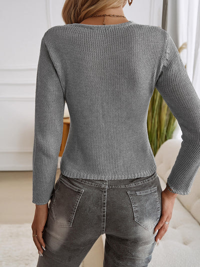 Emogen Long Sleeve Open Front Top - grey