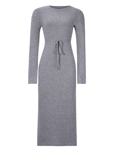 Kaylen Long Sleeve Ribbed Knit Maxi Dress - Grey