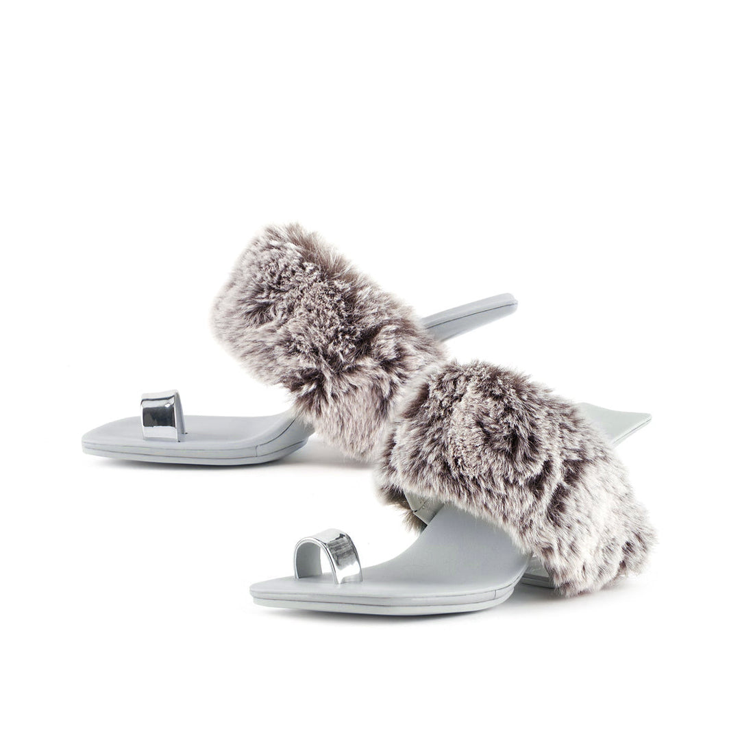 Jady Rose | Vivien Faux Fur Upper Leather Heels - Grey