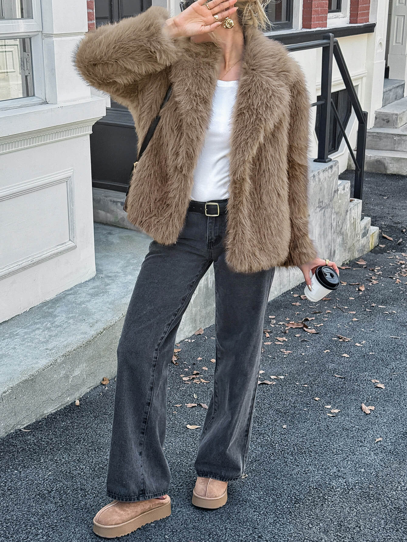 Helios Lined Faux Fur Coat - khaki