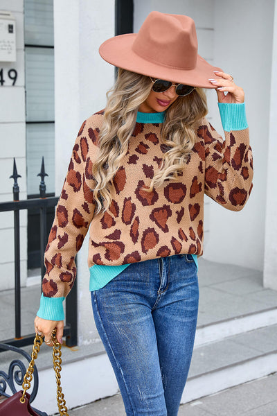 Gwenyth Leopard Knit Sweater - Khaki