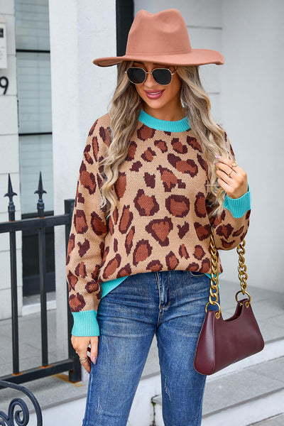 Gwenyth Leopard Knit Sweater - Khaki