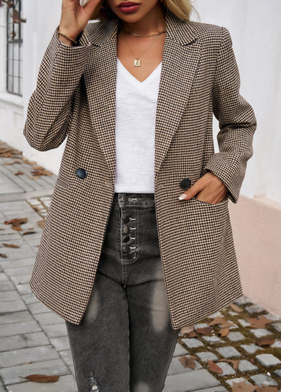 Oxnard Pocketed Houndstooth Blazer - Khaki