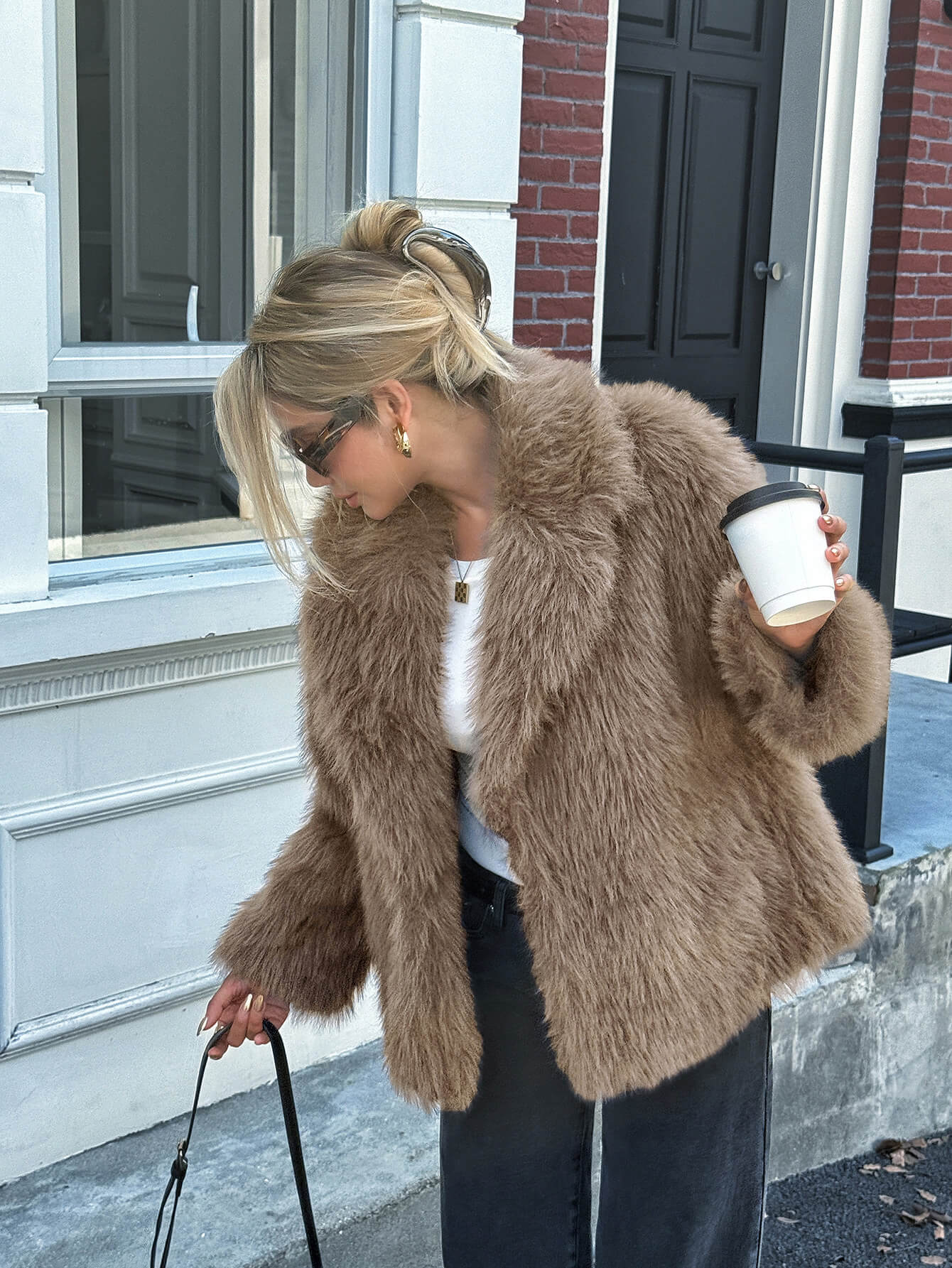 Helios Lined Faux Fur Coat - khaki