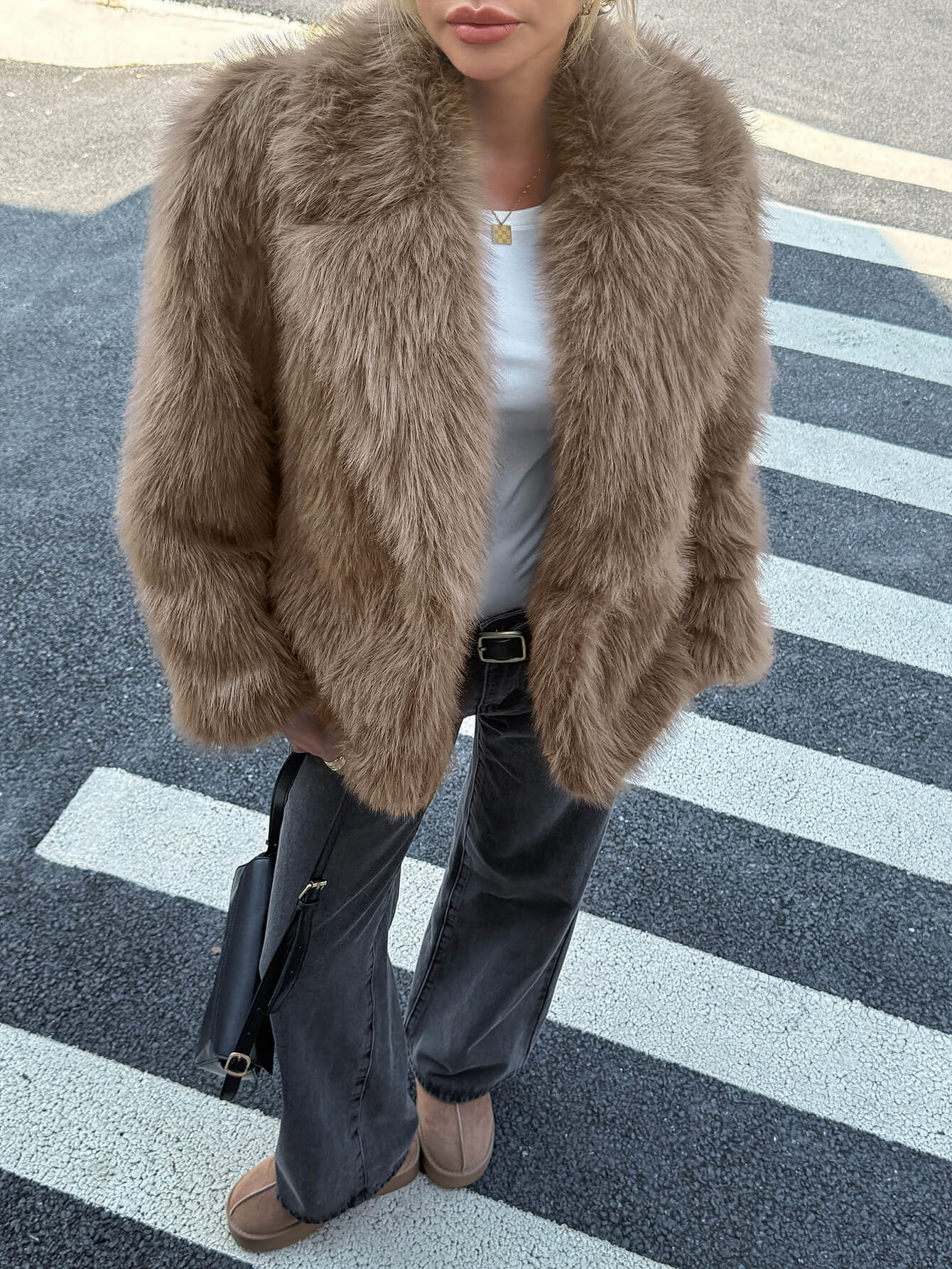 Helios Lined Faux Fur Coat - khaki