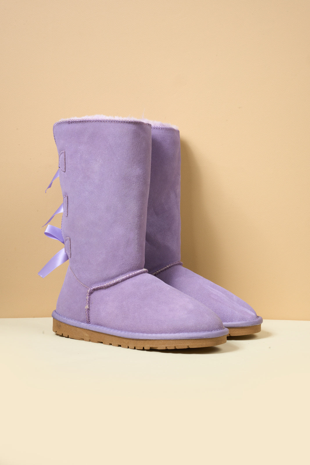 SMAIBULUN Ugg | Tri Ribbon Bow Suede Boots - lavender