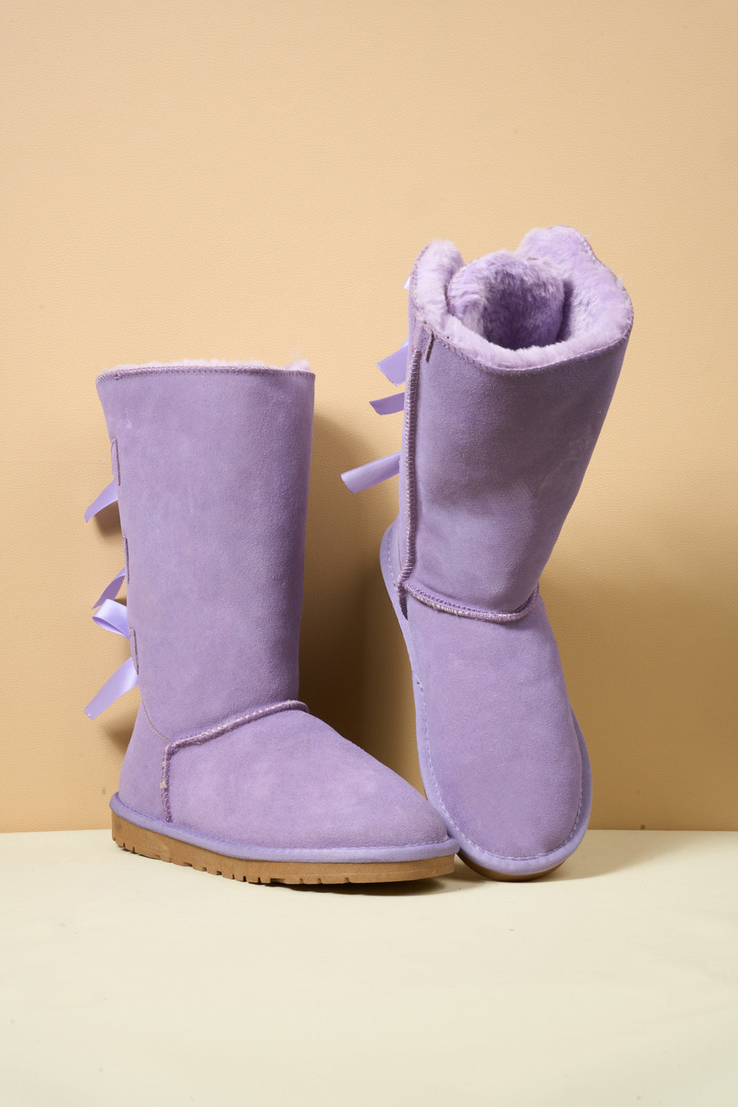 SMAIBULUN Ugg | Tri Ribbon Bow Suede Boots - lavender