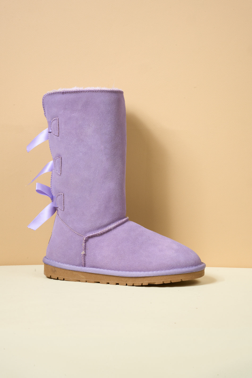 SMAIBULUN Ugg | Tri Ribbon Bow Suede Boots - lavender