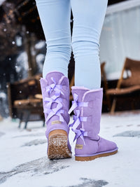 SMAIBULUN Ugg | Tri Ribbon Bow Suede Boots - lavender