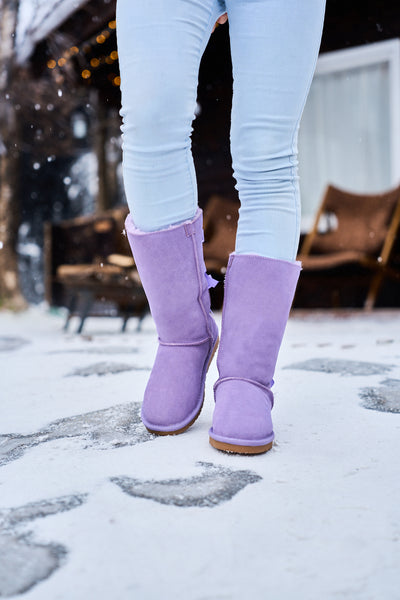 SMAIBULUN Ugg | Tri Ribbon Bow Suede Boots - lavender