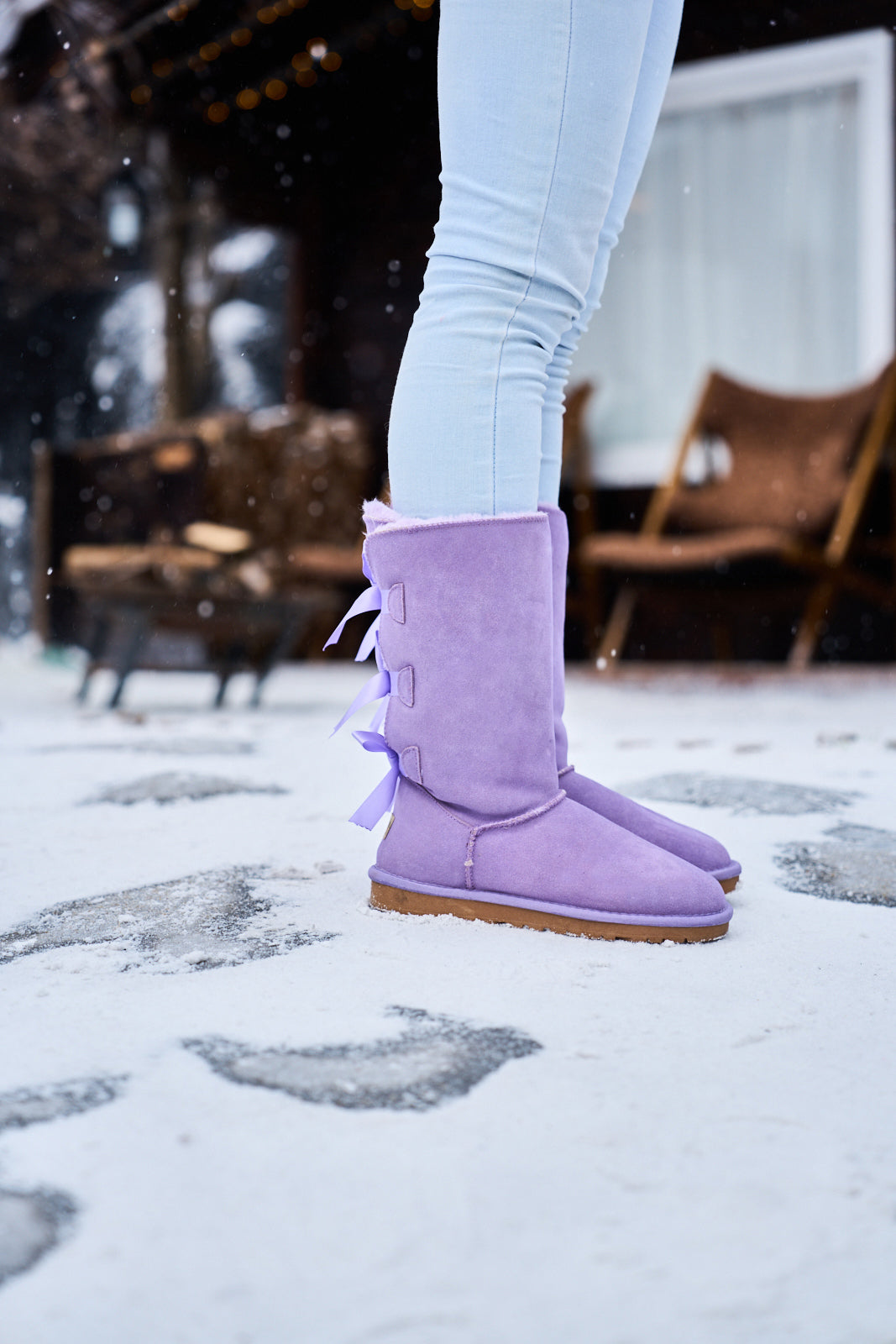 SMAIBULUN Ugg | Tri Ribbon Bow Suede Boots - lavender